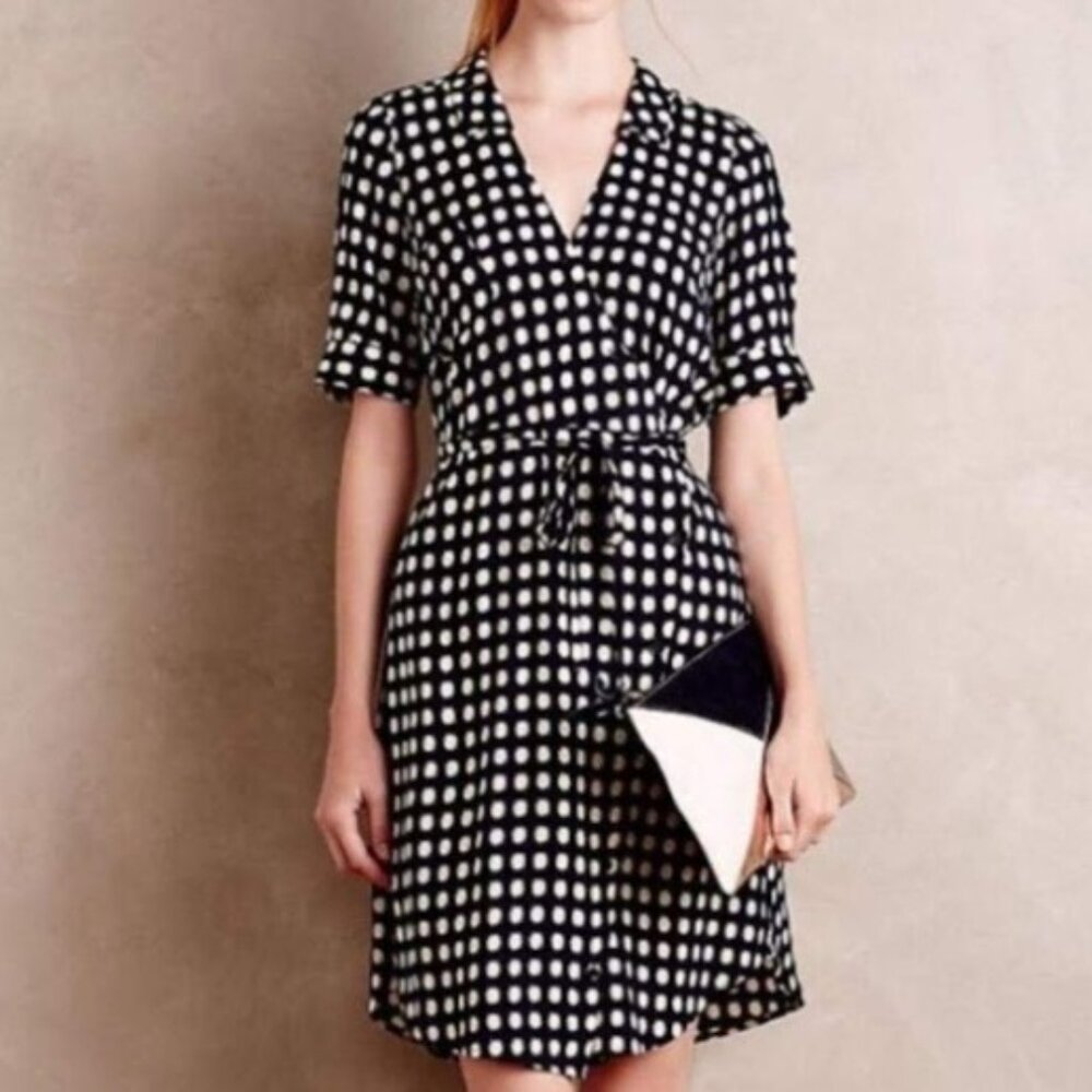 Anthropologie 11-1 Tylho Wrap‎ Dress Women's Polka Dot Button Down Tie Waist S